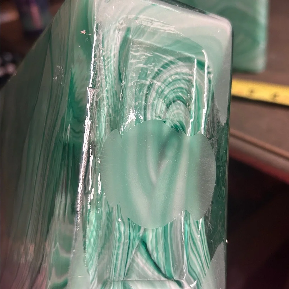 Pair of‎ Heavy Hand Blown Green Swirl Decorative Vases